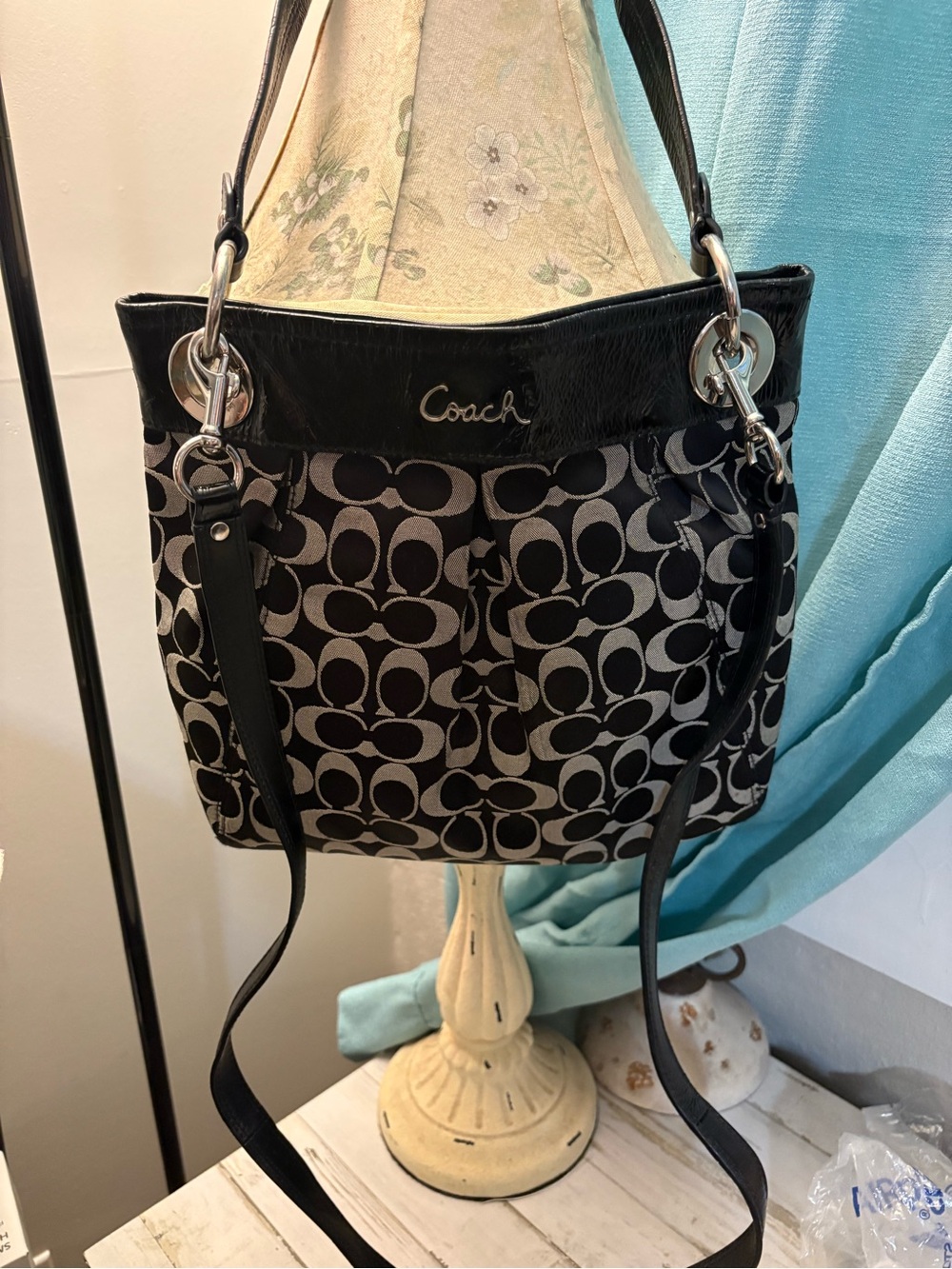Coach Black & Gray Signature Canvas Crossbody Bag